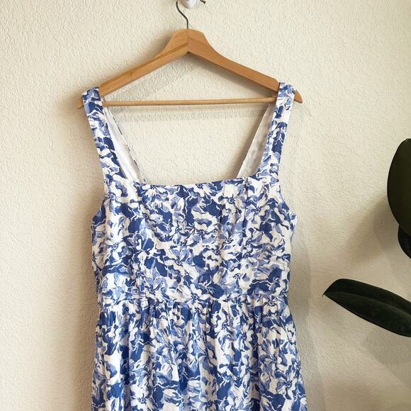 Quince Womens European Fit & Flare Floral Linen Dress Large Cottagecore Pockets - Picture 2 of 10